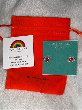 FULL INCLUSION, NEW TAGS Kurt Geiger Pink and Clear Eye Stud Earrings